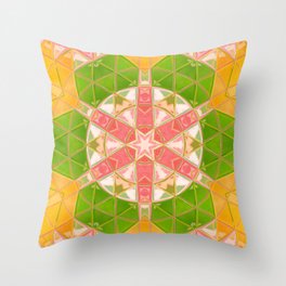 Mosaic Mandala Orange Green and Pink Throw Pillow