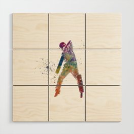 Watercolor cricket player Wood Wall Art