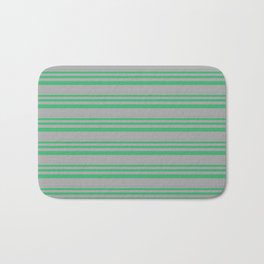 [ Thumbnail: Sea Green and Dark Grey Colored Lined/Striped Pattern Bath Mat ]