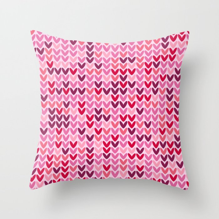 Valentine's pink hearts knit pattern Throw Pillow