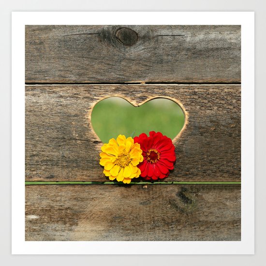 Wooden Heart with Flowers Art Print