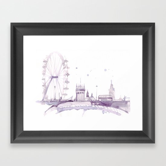 Watercolor landscape illustration_London Eye Framed Art Print