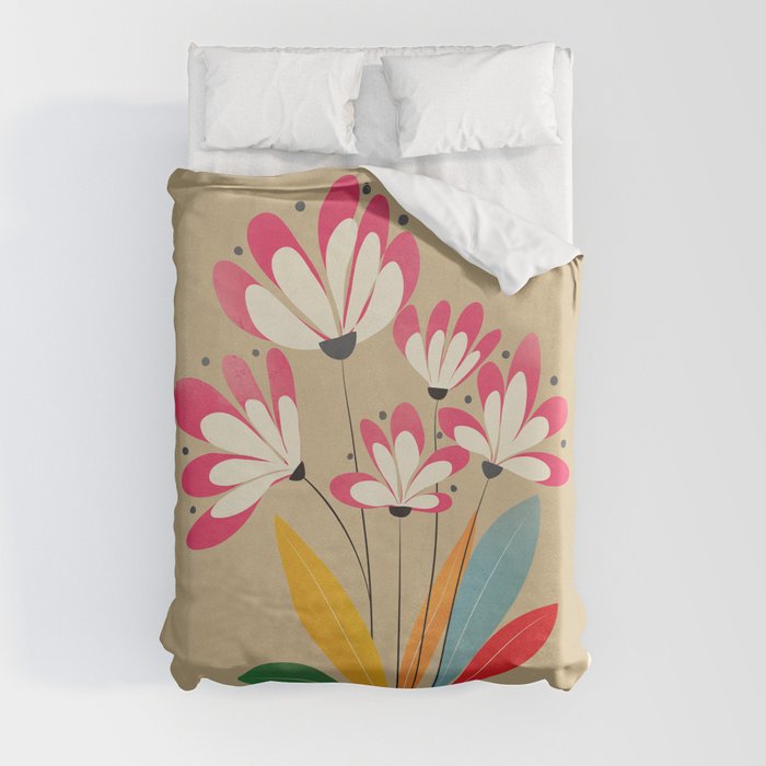 Mid-Century Abstract Flowers 03 Duvet Cover
