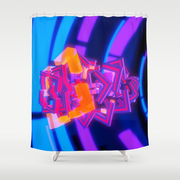 Red Geometry Flows Infinitely Onward Shower Curtain By Corteks