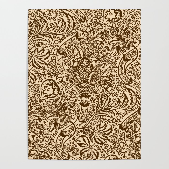 William Morris Indian, Chocolate Brown and Beige Poster