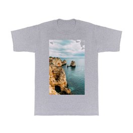 Rocks, Cliffs And Ocean Landscape At Lagos Bay Coast, Algarve Portugal, Wall Art, Landscape Poster T Shirt | Rocky, Color, Rocks, Photo, Beach, Atlantic, Portugal, Landscape, Digital, Ocean 