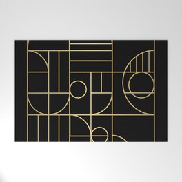 Minimalist Mid Century Modern Black & Gold Pattern Welcome Mat