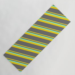 [ Thumbnail: Aquamarine, Yellow, and Dim Gray Colored Lined/Striped Pattern Yoga Mat ]