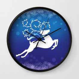 White Reindeer - Blue 55 Wall Clock