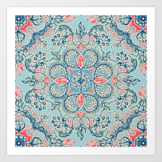Gypsy Floral in Red & Blue Art Print