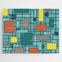 Atomic Era Abstract Lines Boxes Turquoise Jigsaw Puzzle