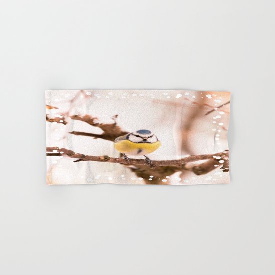 Blue tit on a branch Hand & Bath Towel