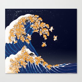 Shiba Inu The Great Wave in Night Canvas Print