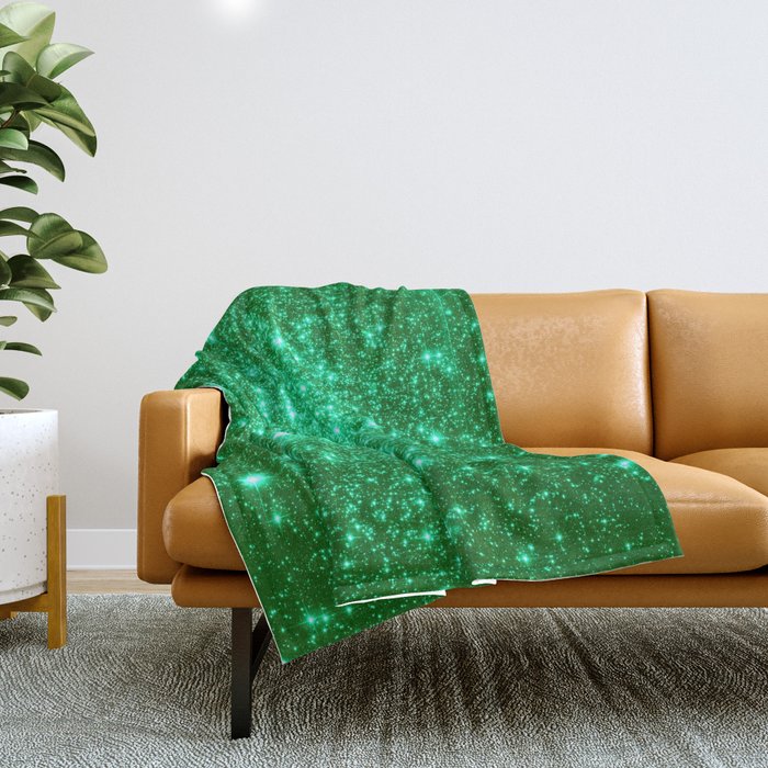 Emerald Green Glitter Stars Throw Blanket