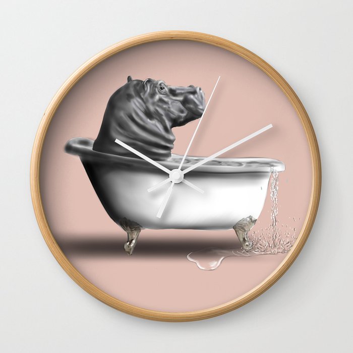 Hippo in Bath Wall Clock