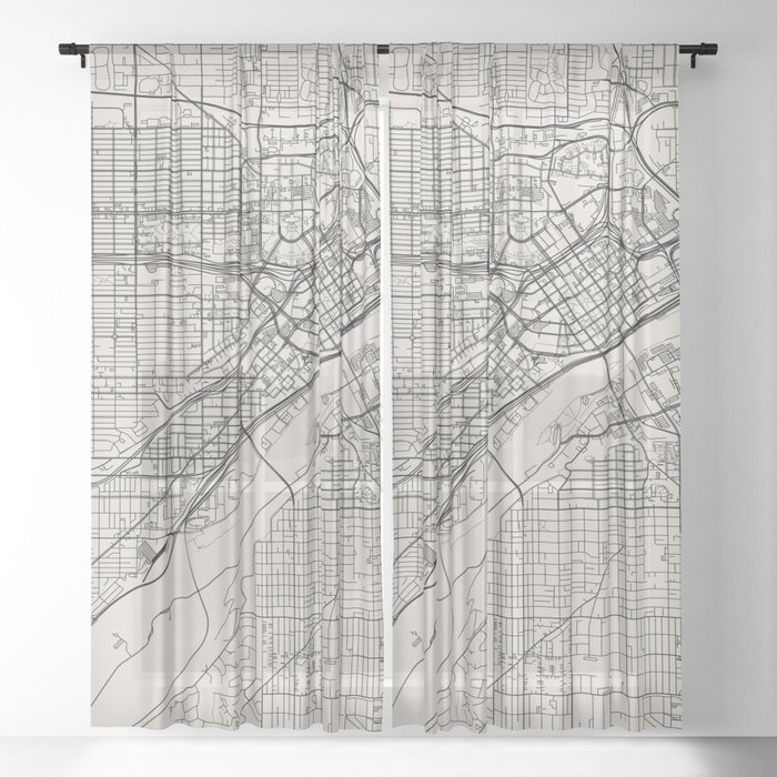 USA Saint Paul City Map Drawing - Black and White Aesthetic Sheer Curtain