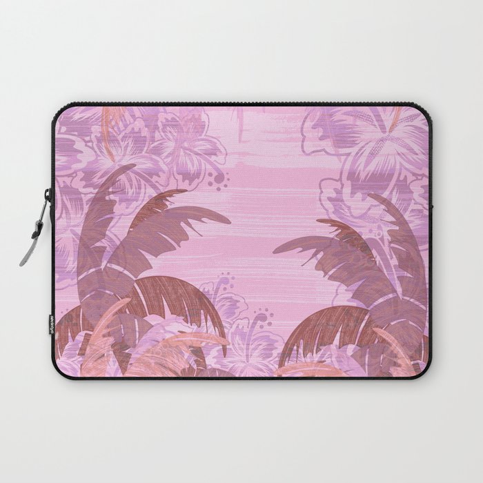 Polynesian Palm Trees And Hibiscus Sunset Abstract Laptop Sleeve