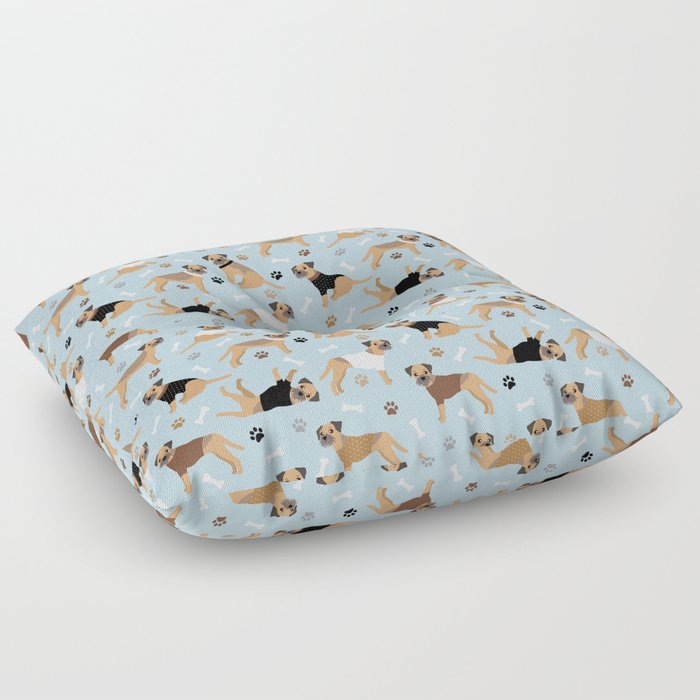 Border Terrier Dog Paws and Bones Pattern Floor Pillow