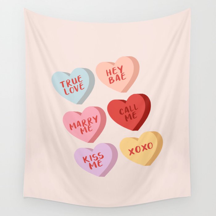 Sweethearts Colored Hearts Wall Tapestry