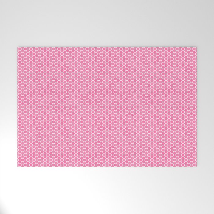 Large Bright Pink Honeycomb Bee Hive Geometric Hexagonal Design Welcome Mat