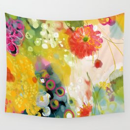 abstract floral art in yellow green and rose magenta colors Wall Tapestry