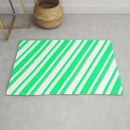 [ Thumbnail: Green & White Colored Lines Pattern Rug ]