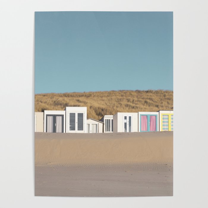 Vintage colorful pastel beach houses art print- dutch summer vibes - sunset travel photography Poster