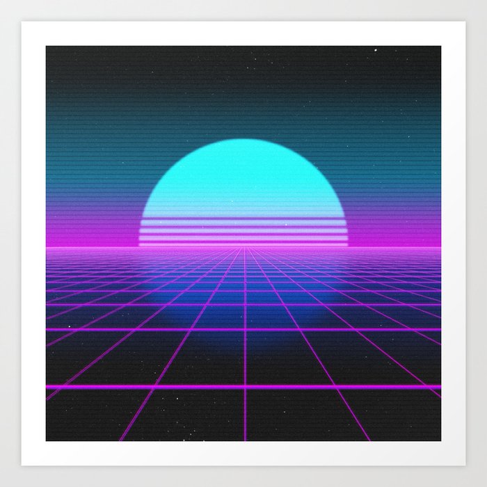 80's Retro Neon Grid Art Print