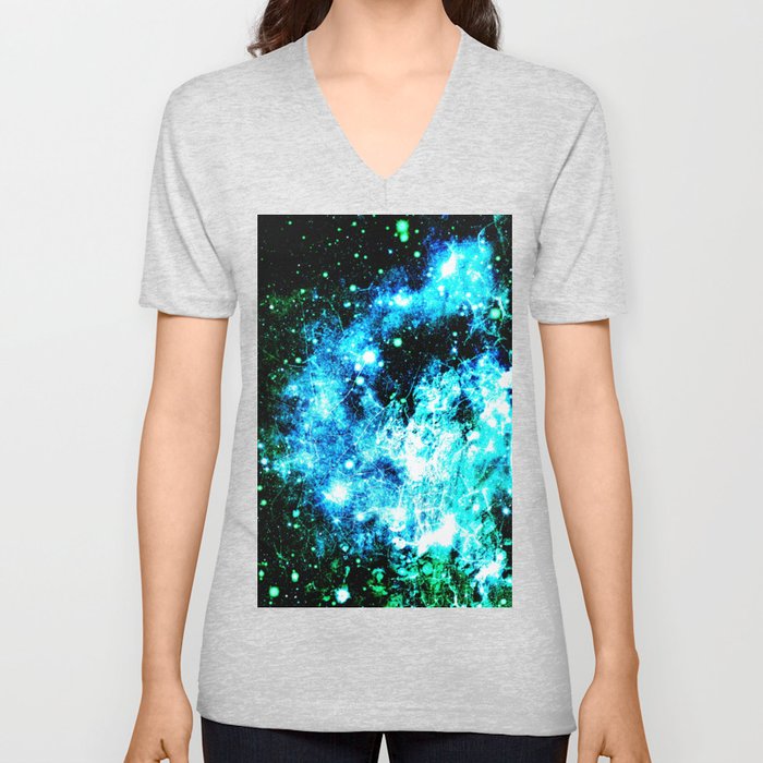 Chaotic Space :  gaLAxy Turquoise Aqua Gray V Neck T Shirt