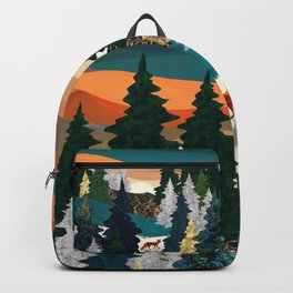 Amber Fox Backpack | Red, Forest, Sun, Green, Fox, Nature, Gold, Dusk, Amber, Digital 