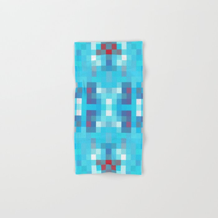 geometric symmetry art pixel square pattern abstract background in blue red Hand & Bath Towel