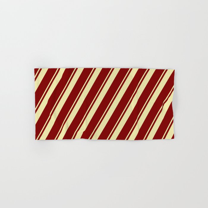 Maroon & Pale Goldenrod Colored Lines Pattern Hand & Bath Towel