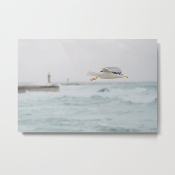 Flight - Minimal Ocean Print - Light House - Beach - Seagull - Sea Photography by Ingrid Beddoes  Metal Print