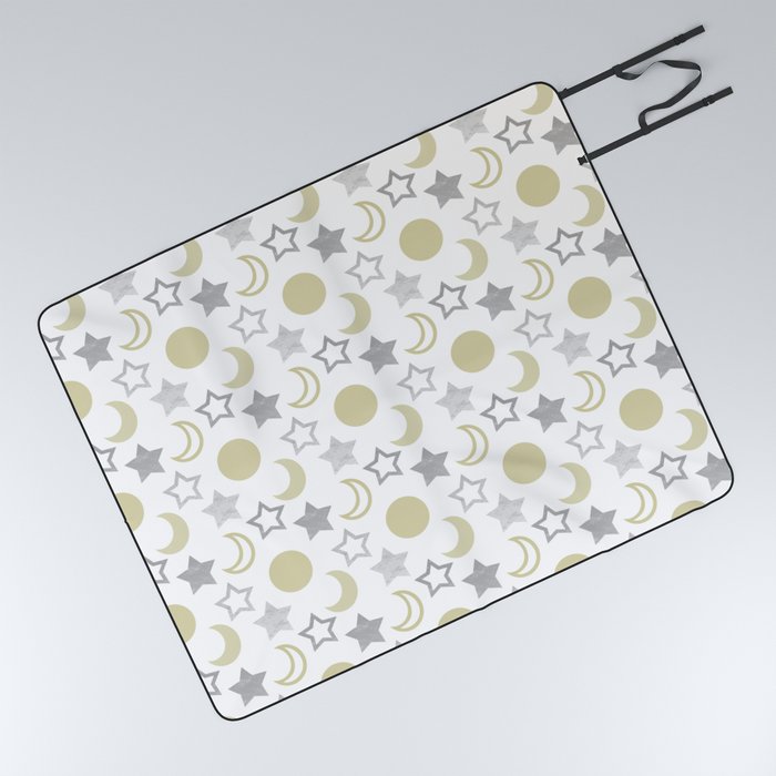 Gold Moons and Silver Stars Picnic Blanket