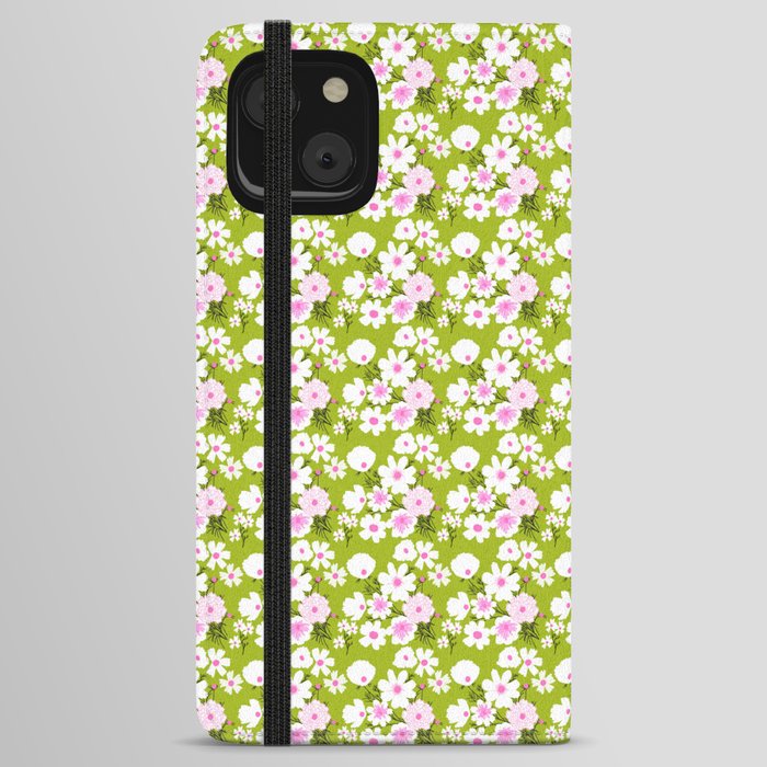 Mid-Century Modern Wildflower Field Pink and Green iPhone Wallet Case