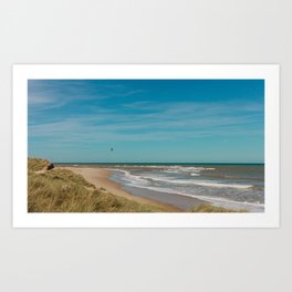 Winterton-on-Sea Beach Art Print | Bluesky, Kitesurf, Grass, Dunes, Curated, Warm, Ocean, Digital, Summer, Warmth 