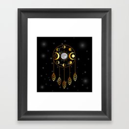 Golden Triple Goddess dreamcatcher with moon phases Framed Art Print