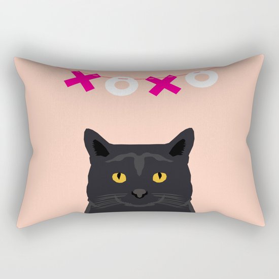 Black Cat - XOXO - hearts valentines, pink, girly, pet, cat lady, trendy girl for valentines card Rectangular Pillow