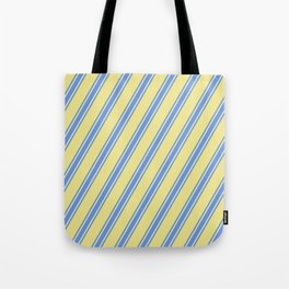 [ Thumbnail: Tan & Cornflower Blue Colored Lines/Stripes Pattern Tote Bag ]