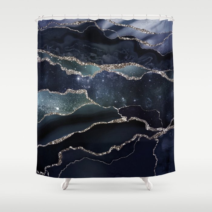 Black Night Galaxy Marble Shower Curtain