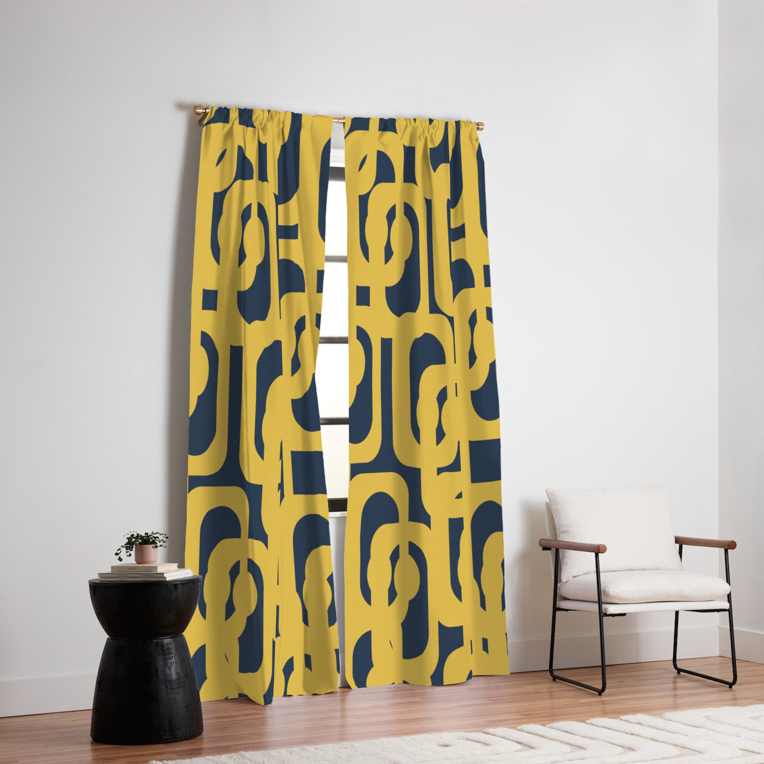 Mustard Yellow And Navy Blue Mid Century Modern Loop Pattern