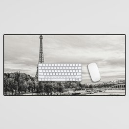 Eiffel Tower and boats on Seine river in Paris, France Desk Mat