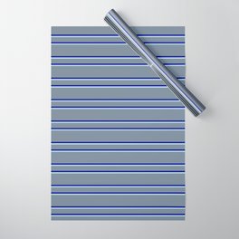 [ Thumbnail: Light Slate Gray, Dark Blue, and Light Blue Colored Stripes/Lines Pattern Wrapping Paper ]