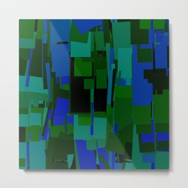 Abstract Cityscape Greens & Blues Metal Print | Geometricshapes, Sexy, Urban, Nightlife, City, Citynight, Cosmopolitan, Abstractmodern, Squares, Midnight 