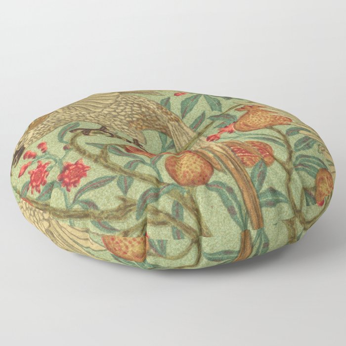 Bird And Pomegranate Wallpaper Design Floor Pillow