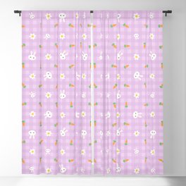Bunnies, carrots & daisies (Pastel violet Gingham) Blackout Curtain