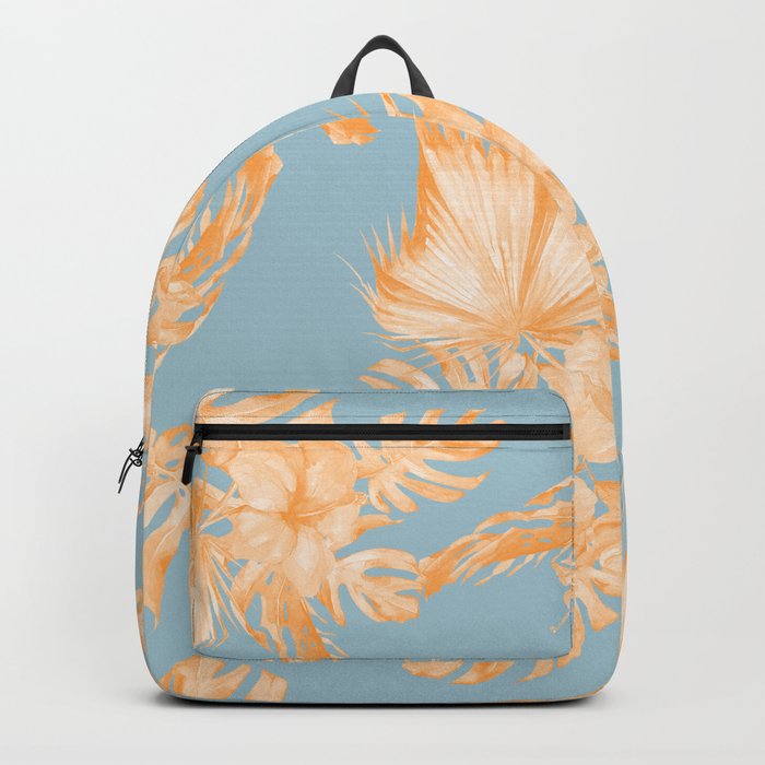 Hawaiian Hibiscus Palm Deep Orange Sky Blue Backpack