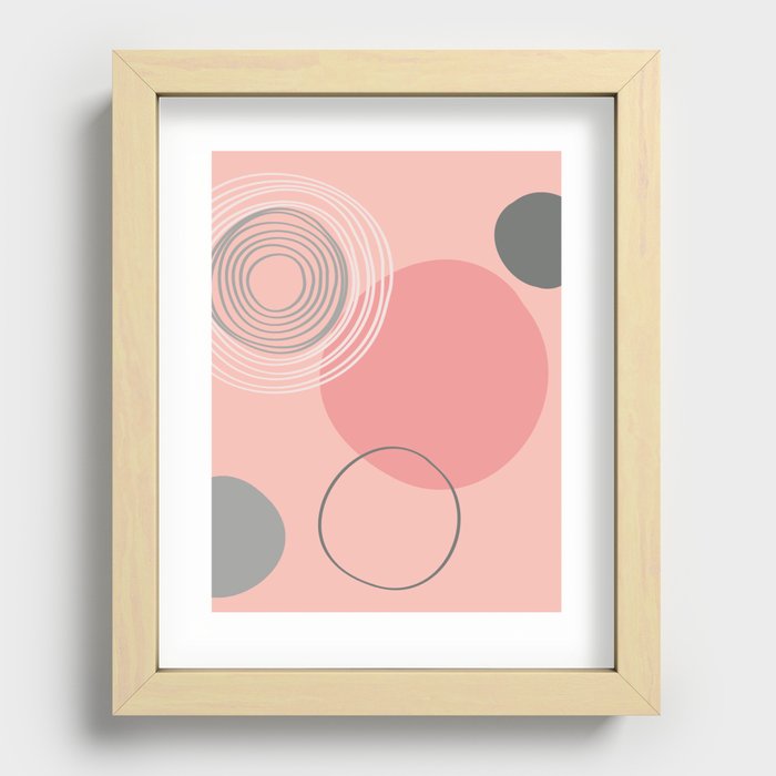 Abstract Circles and Rings in Pinks and Greys Recessed Framed Print