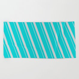 [ Thumbnail: Dark Turquoise & Light Gray Colored Lines/Stripes Pattern Beach Towel ]