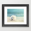 Seashell on Beach Photography, Aqua Blue Shell Coastal Photo, Teal Turquoise Ocean Seashore Gerahmter Kunstdruck